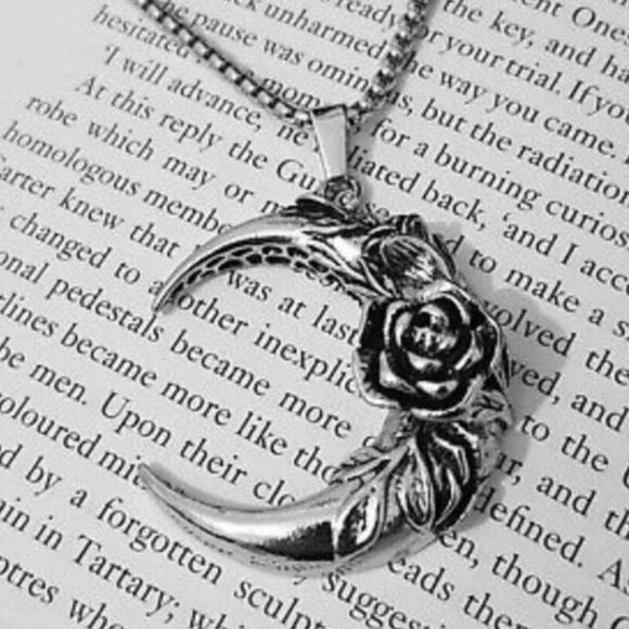 Goth Crescent Rose Moon Necklace - Picture 5 of 5